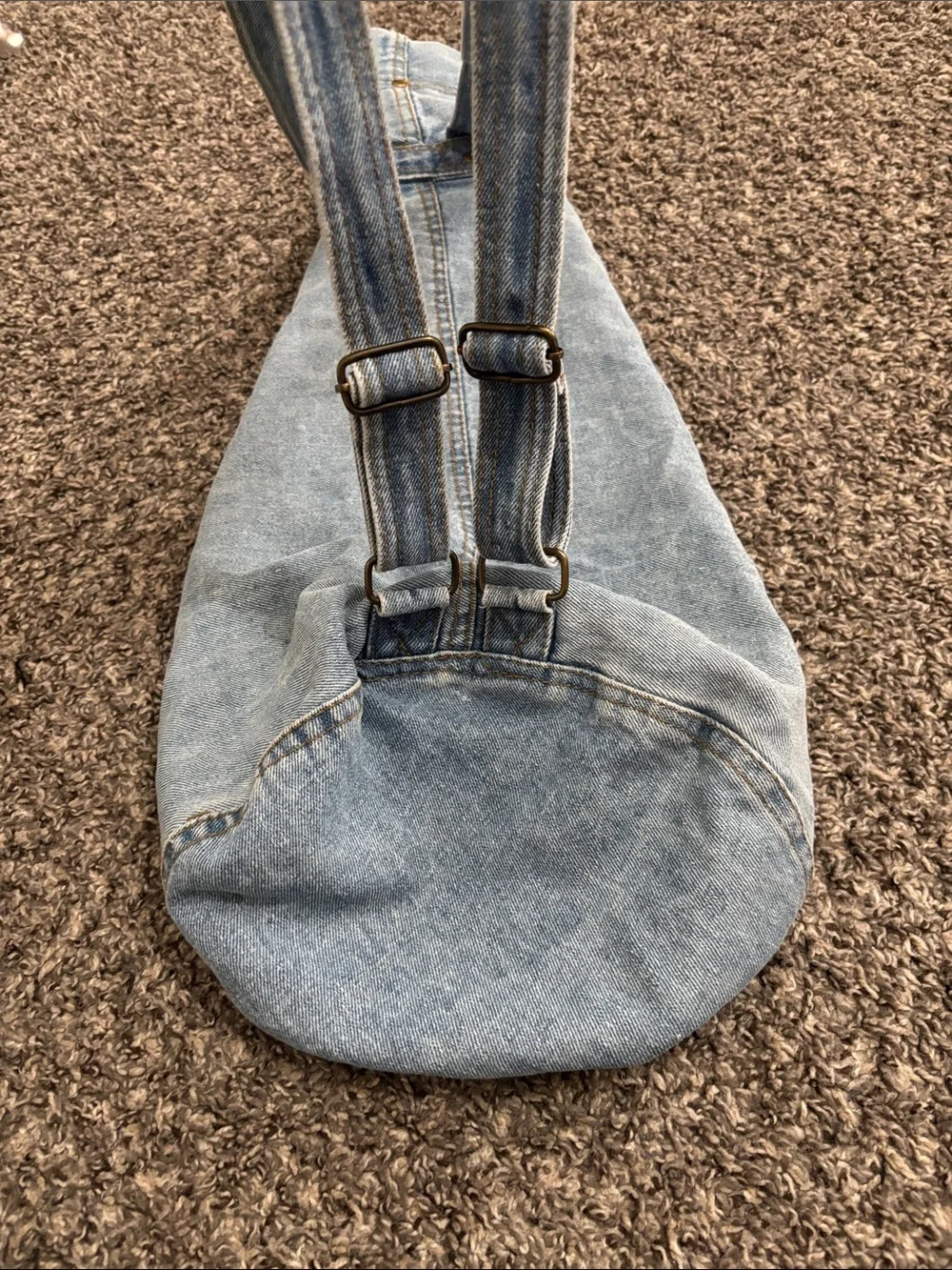 NY Line Denim Jean Cinch Napsack Backpack large boho vintage 90s school summer